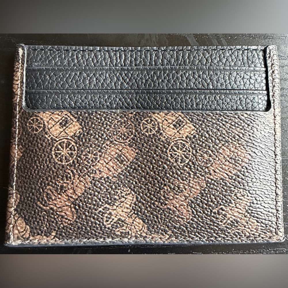 Coach Black and Brown Horse & Carriage Print PVC & Black Leather Card Case